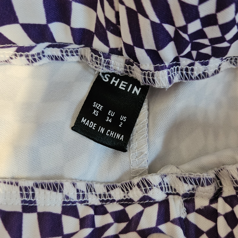 SHEIN Purple and White Checkered Flared Bell Bottoms - Picture 3 of 3